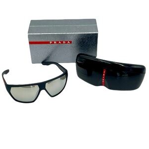 Prada Linea Rossa Sunglasses Style PS 08US Black Rubber & Silver Mirrored Size L